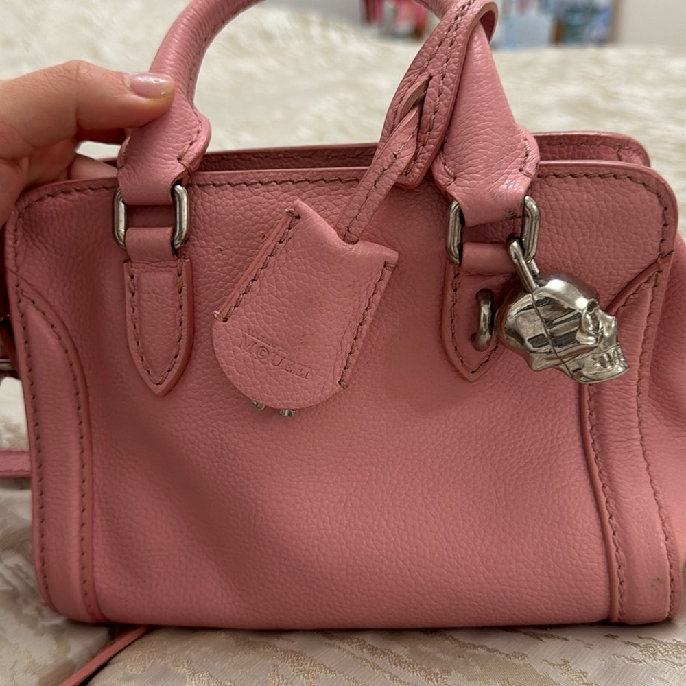 Alexander McQueen- Pebbled Calfskin Mini Skull Padlock Zip Around Tote Petal